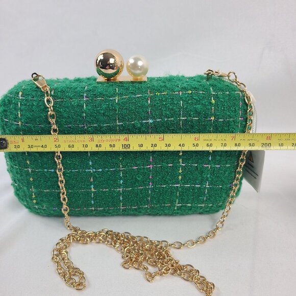 NWT Shiraleah Green Mabel Minaudiere Gold Chain Pearl/Gold Clasp Clutch - Picture 4 of 8